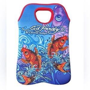 Ed Hardy Double Wine Bottle Tote Koi Fish Neoprene Carrier Christian Audigier